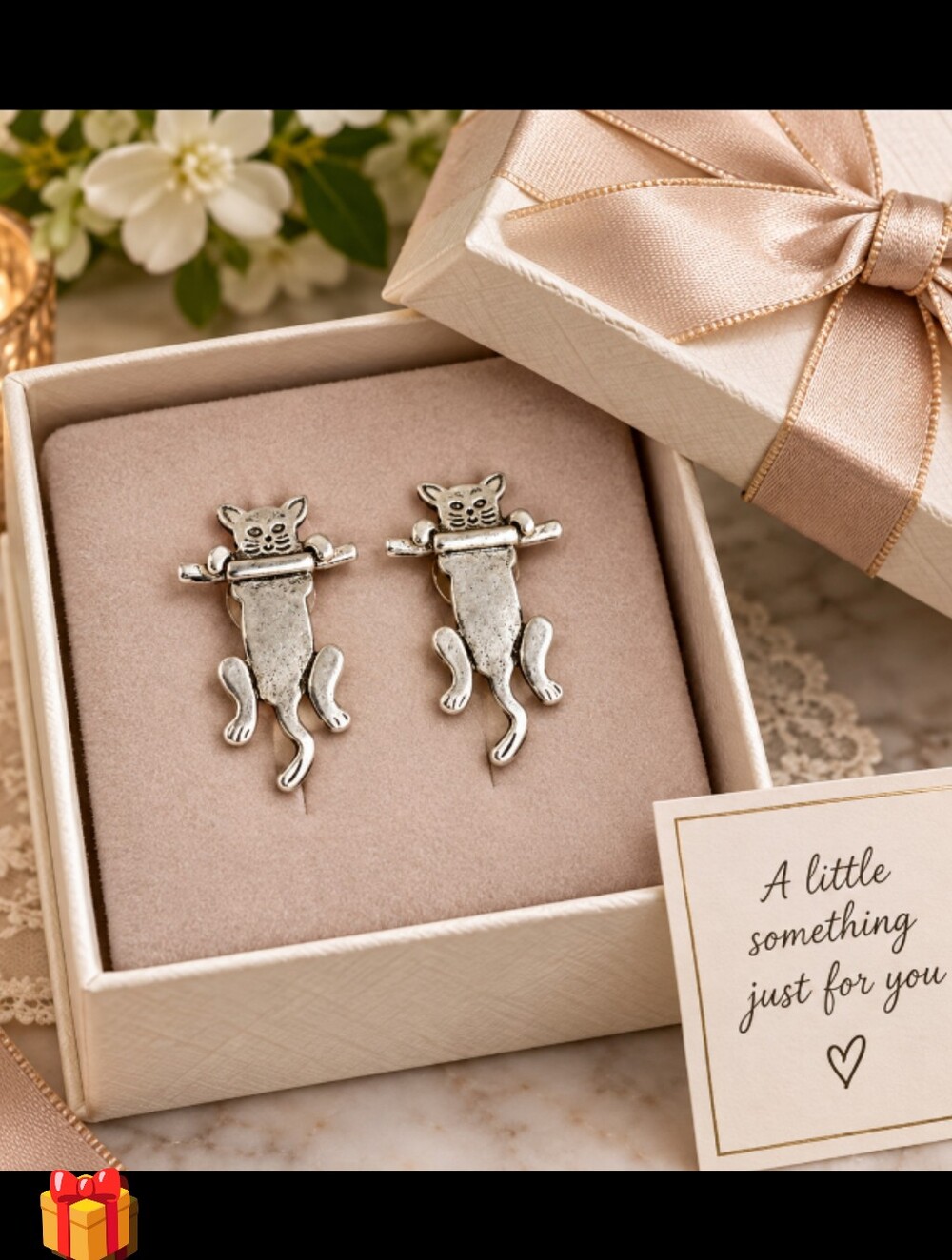 Cute Silver Cat Climbing Pet Charm Earrings - 🎁Free with Purchase